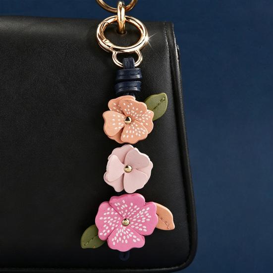 Yousheng Keychain Pendant Imitation Leather Camellia Design Key Chain with Lobster Clasp Bag Charm Backpack Pendant