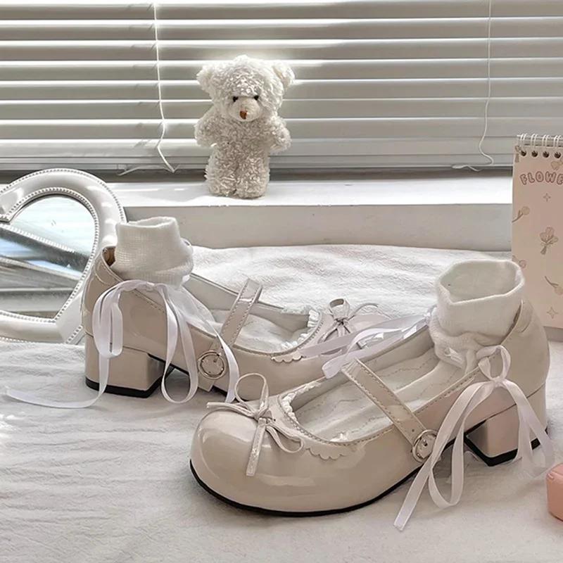 

Fashion British Style Buckle Mary Janes for Woman Vintage Pu Leather Round Toe Pumps Women Spring Non-Slip Thick Heel Shoes Mujer 40 бежевый