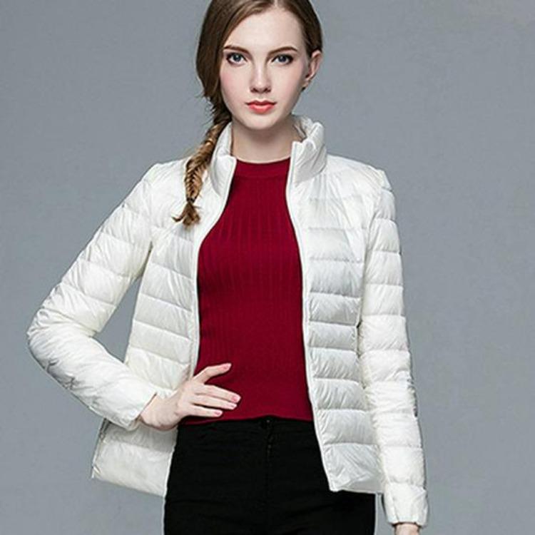 Korean Style Plus Size Womens Down Jacket Lightweight Slim Fit Stand Collar Short Autumn Winter Coat