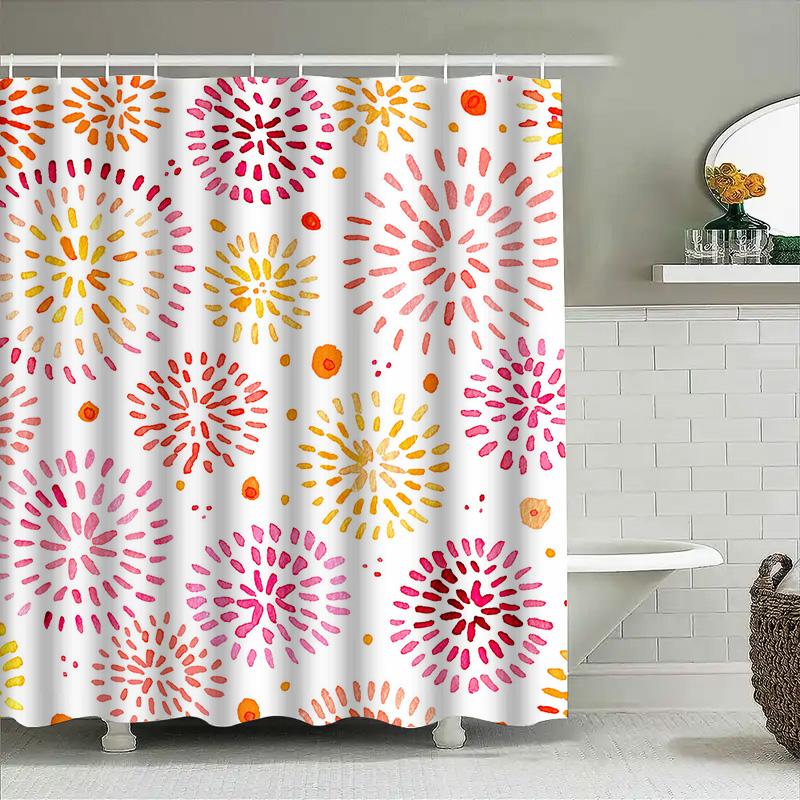 Watercolor Floral Burst Shower Curtain 180x245cm Bold Modern Decor for Bathrooms In Yellow, Pink White Colors Waterproof Fabric
