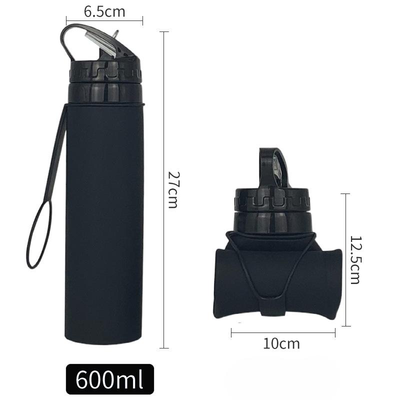 Creative Silicone Folding Active Water Bottle with Chain Outdoor Activity Lightweight Cold Water Bottle 600ml Water Cup