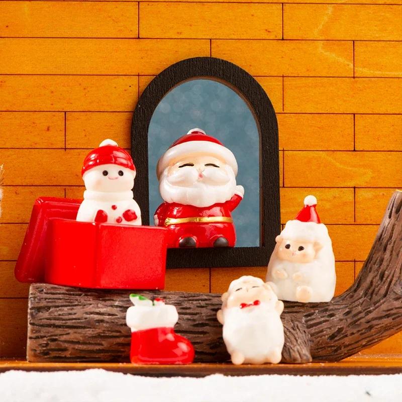 Christmas Figurines Dollhouse Ornament Home Decorations Fairy Garden Micro Landscape Deer Xmas Tree Santa Claus Snowman