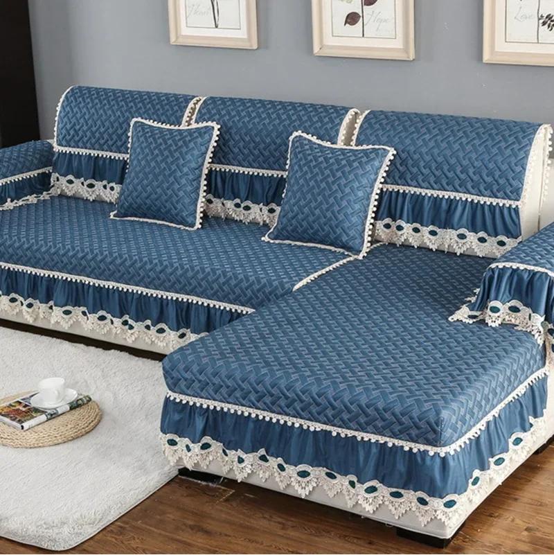 Sofa Cover Embroidery White Jacquard Lattice Towel Couch Anti-slip Armrest Backrest Sofa Coushion Living Room Seat Cover