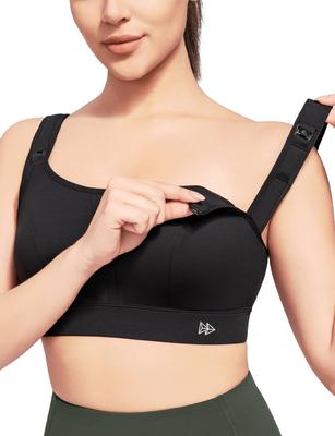 Yvette Nursing Adjustable Back High Sports Prenatal and Postpartum Maternity Size 2XL Black Bra, Non-Slip, Wireless, Breastfeeding-Friendly, Hook,
