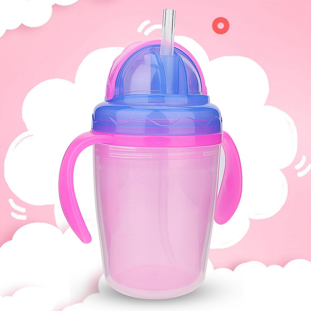 Baby Cup Bottle Straw Water Feeding Portable Handle Training Drinker Accessories (Pink)