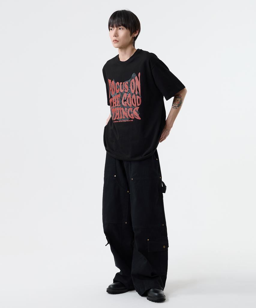 Nasttingijeubeleoldaenmi Geometry Lettering Tee_Black