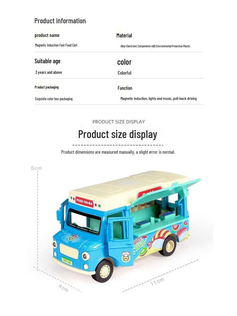 Children's Pull-Back Alloy Toy Bus with Ice Cream, Popsicle, Hamburger, & Kitchen Music