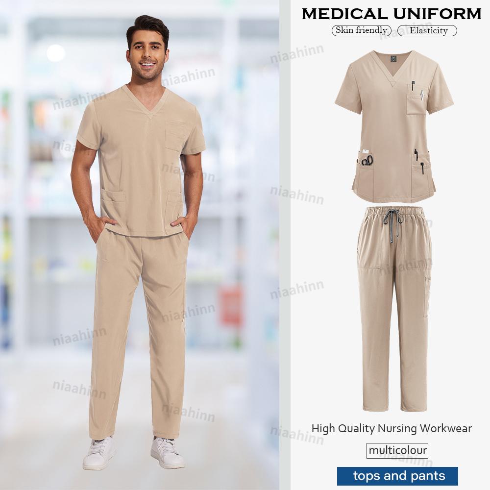Nursing Scrubs Set Anti-Wrinkle Medical Surgical Gown Hospital Scrub Top Doctor Nurse Special Scrub Uniform Men Women