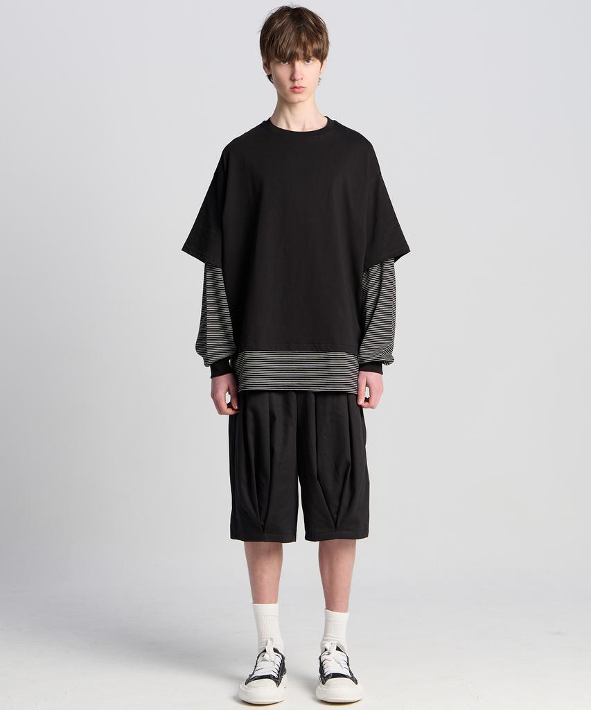 TENER Layered Stripe Long Sleeve Black