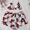Søtt Hello Kitty Tanktopp og Shorts Pyjamasett for Damer - Sommer Loungewear Nattøy for Avslappet Hjemmebruk