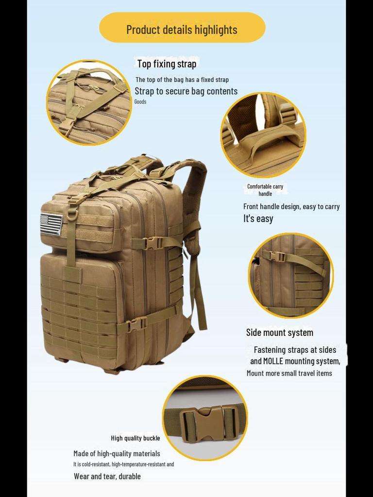 Tear-Resistant Multi-Function Tactical Hiking Backpack with Outdoor Equipment Storage