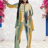 Women Plus Size Dark Blue Printed Round Neck Long Sleeve Layered Top Long Pants Set