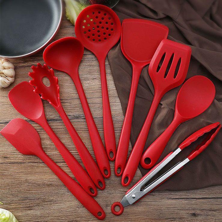 1/9pc Chef-Crafted Silicone Kitchen Set – Nonstick Safe, Heat-Resistant Spatula & Slotted Spoon | Dishwasher Friendly Essentials
