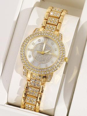 Popular Women's Watch Fashion Casual Quartz Set Full Diamond Bracelet Fashion Watch