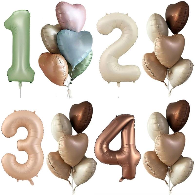 6Pcs Cream Color Number Balloon Set Beige Caramel Number 0-9 Balloon Foil Helium Ball Birthday Wedding Party Decoration