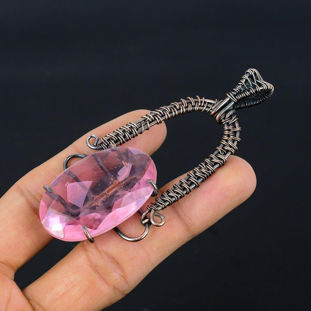 Pink Kunzite Pendant Gemstone Jewelry, 999 Copper Wire Wrapped Pendant, Handmade Jewelry Birthstone Pendant, Gift For Him