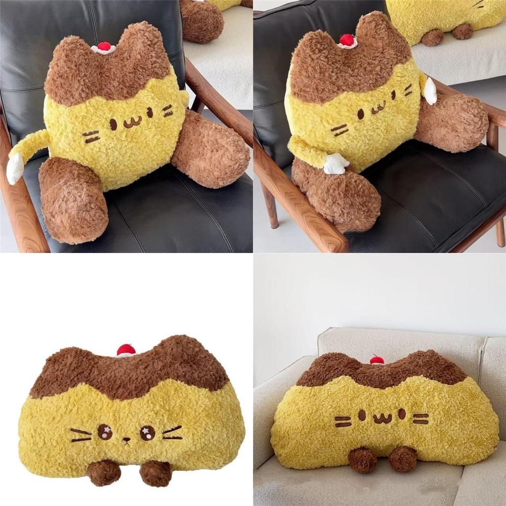 Cartoon Pudding Cat Lumbar Pillow With Plush Cover For Bed Sofa Support