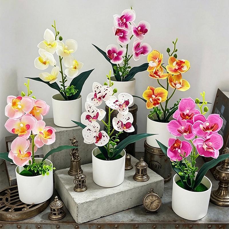 Artificial Orchid Potted Plants Fake Phalaenopsis In Plastic Pot Bonsai Plants Wedding Table Centerpiece Home Office Decoration