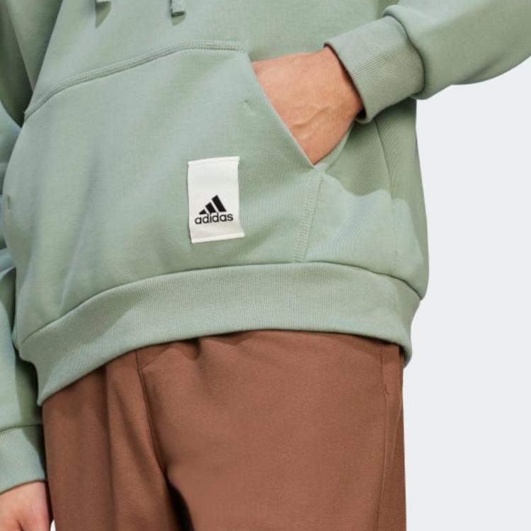 Adidas Solid Color Hooded Pullover Sweatshirt Men tops Green IA9346