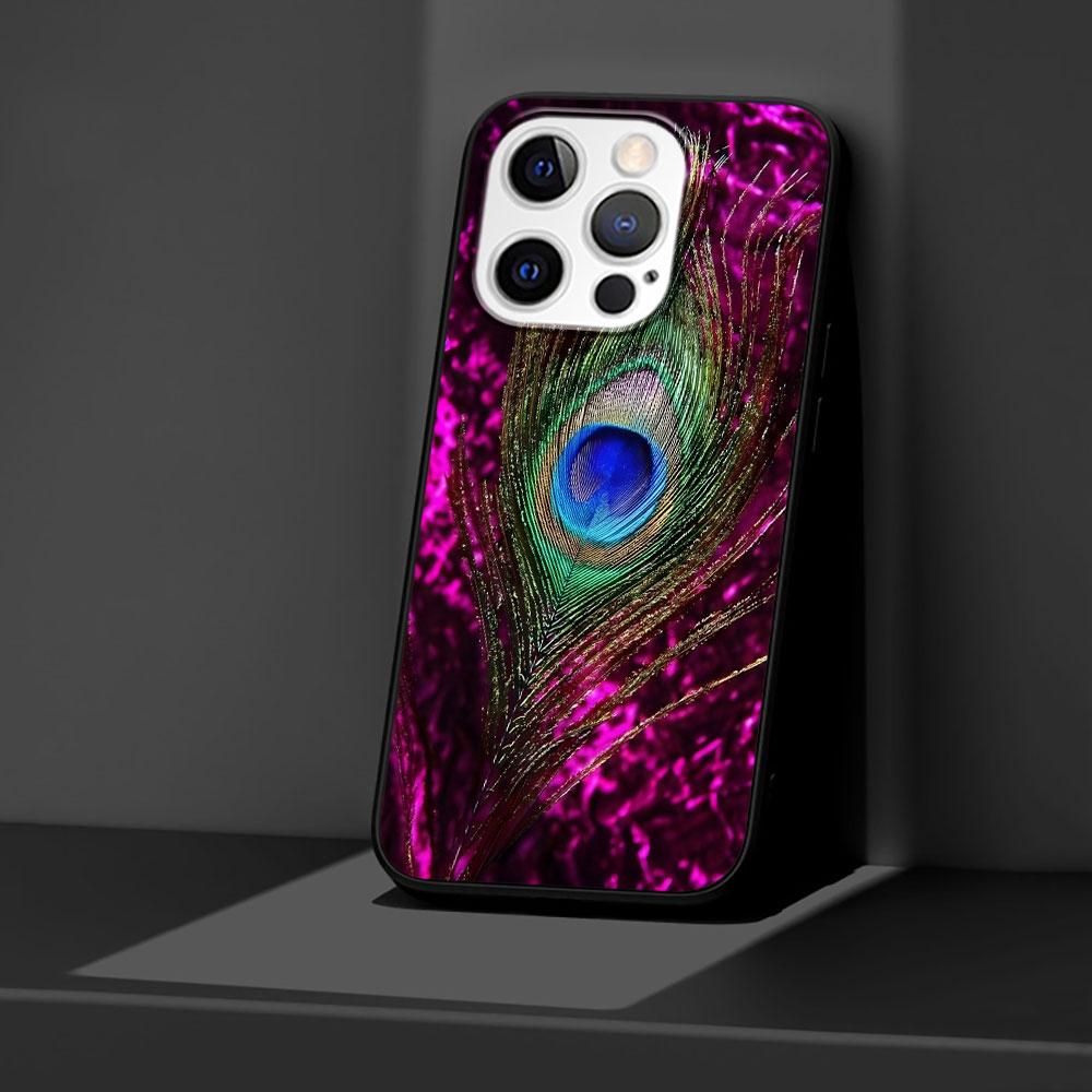 Peacock Feathers Case for Apple iPhone 14 11 7 SE 2020 8 X XS 13 12 Mini XR 15 Pro Max Silicone Black Soft Phone Cover
