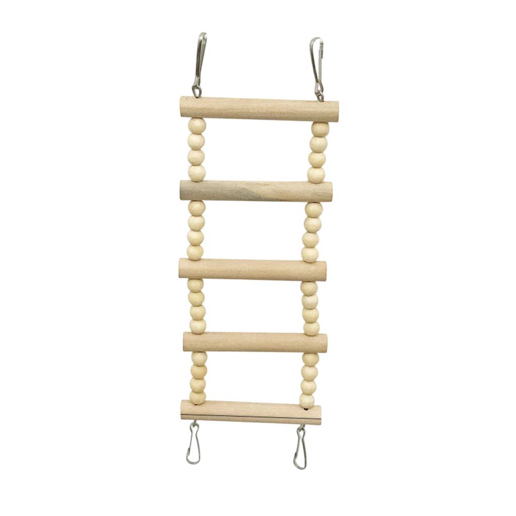 Natural Wooden Bird Ladder Climbing Toy for Small To Medium Birds Parrot Perch Hanging Ladder with Metal Hooks Durable Safe Material