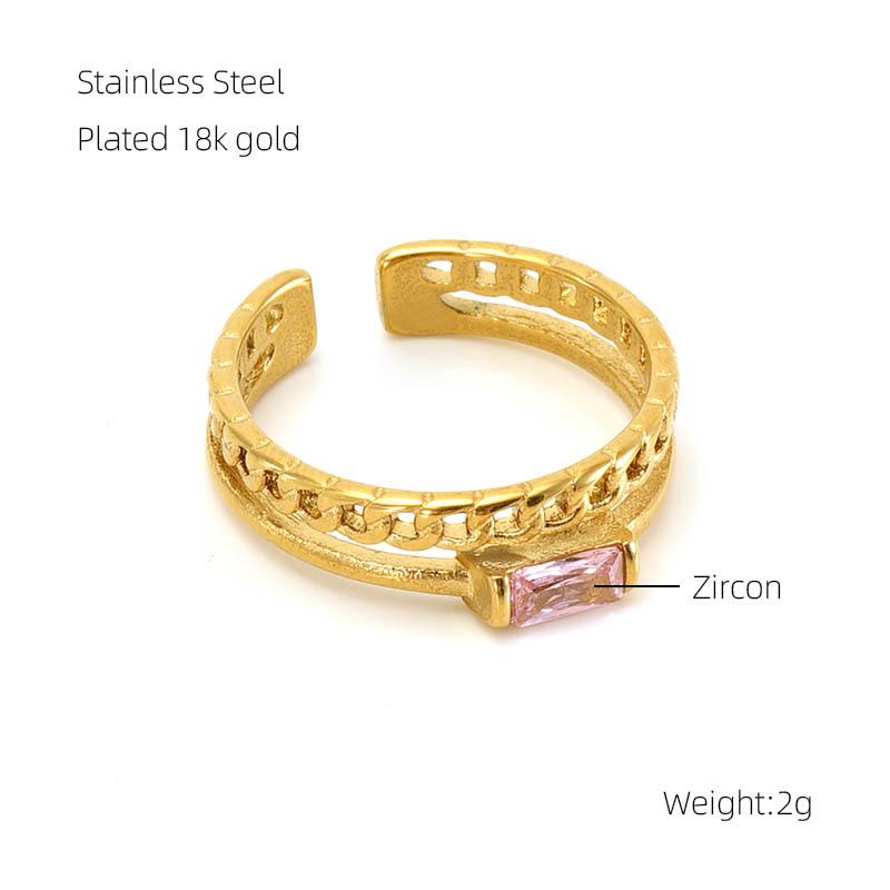 European-American 18k Gold Zircon Retro Open Ring for Women
