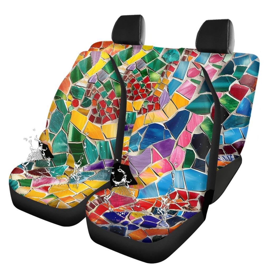 Waterproof Car Seat Covers Full Set Abstract Digital Print Airbag Compatible Front Rear Seat Cushions Non-Slip Protectors for Daily Use