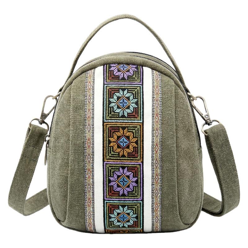 Canvas Ethnic Embroidery Shell Shape Small Bag With Zipper Pockets For Daily Use