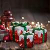 Set of 3 LED gift boxes with Green Bow Christmas gift boxes, party decorations