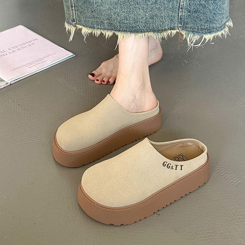 Thick Bottom Heightening Bag Head Slippers Women's 2025 New Casual Versatile Retro Lazy Outer Wear Muffin Muller Birkentow