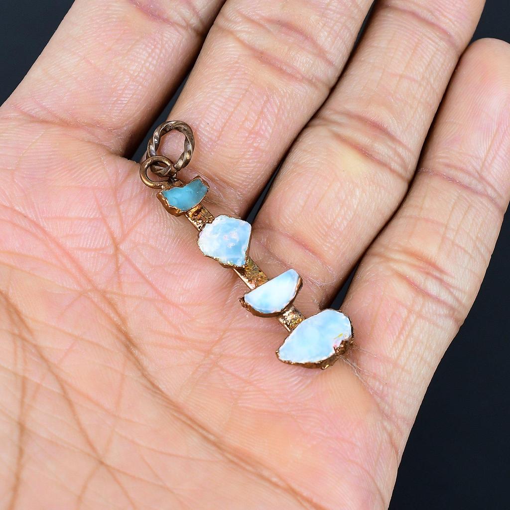 Larimar Pendant Gemstone Jewelry, Copper Electroformed Pendant, Handmade Jewelry Birthstone Pendant, Gift For Him