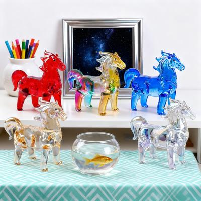 Fake Crystal Horse Figurine Hand-carved Miniature Pony Statue Healing Stone Animal Collectible Sculpture Fengshui Decoration Ornament
