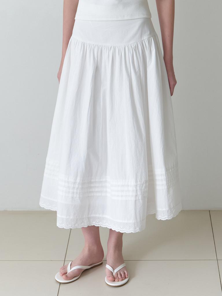 Liel Vale Lace Pintuck Skirt (White)