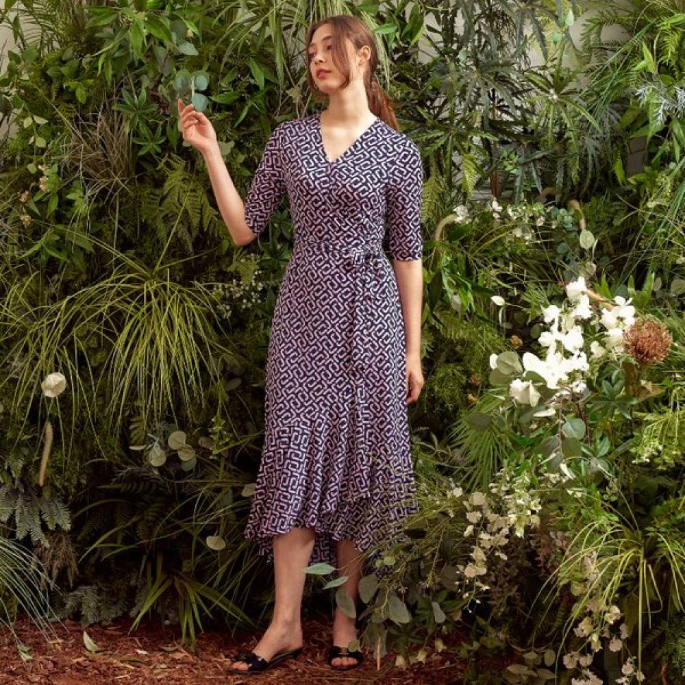 Lipbbam Creora Vivienne 3 4 Sleeve Frill Wrap Dress Ldm42lj01