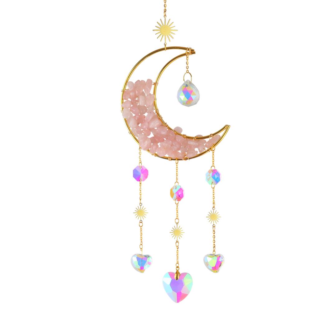 Crystal Hourglass with Moon Sun Catcher Pendant Decorative Craft for Window Hanging, Light Catcher for Indoor and Outdoor Decor