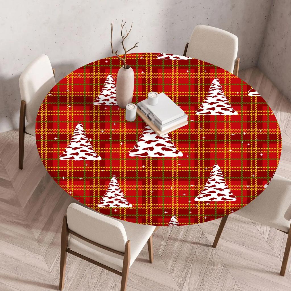 2025 Neue passgenaue runde Tischdecke mit Blumenmuster - Wiederverwendbar Wasserdicht Fleckenresistent Elastischer Rand für Zuhause Esstisch Hochzeitsdekoration