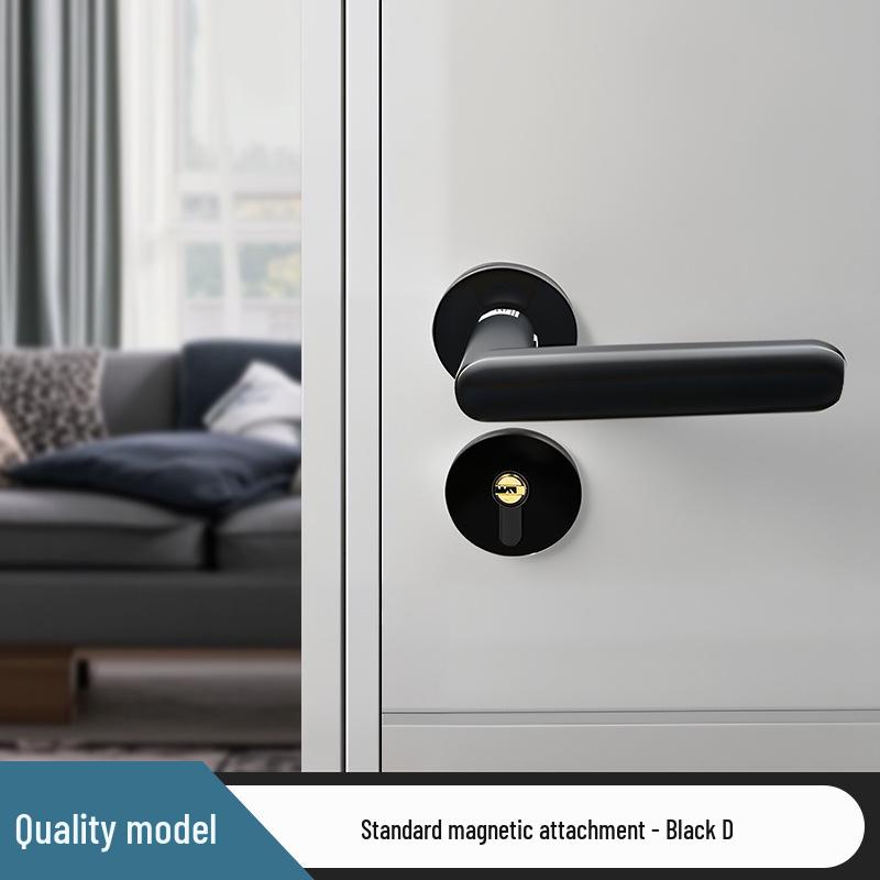 Universal Magnetic Black Bedroom Door Handle Lock - Silent, Solid Wood Design
