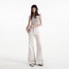 Spring Summer Glacier White Anti See Through Four Way Stretch High Waist Relaxed Micro Flare Full Length Denim Pants Ladies Casual Denim Trousers