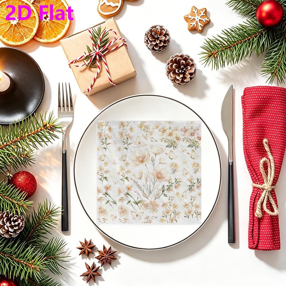 20pcs Disposable Napkins with Flower Pattern Print for Wedding,Parties,and Daily Use for Thanksgiving Fall Christmas Table Decoration
