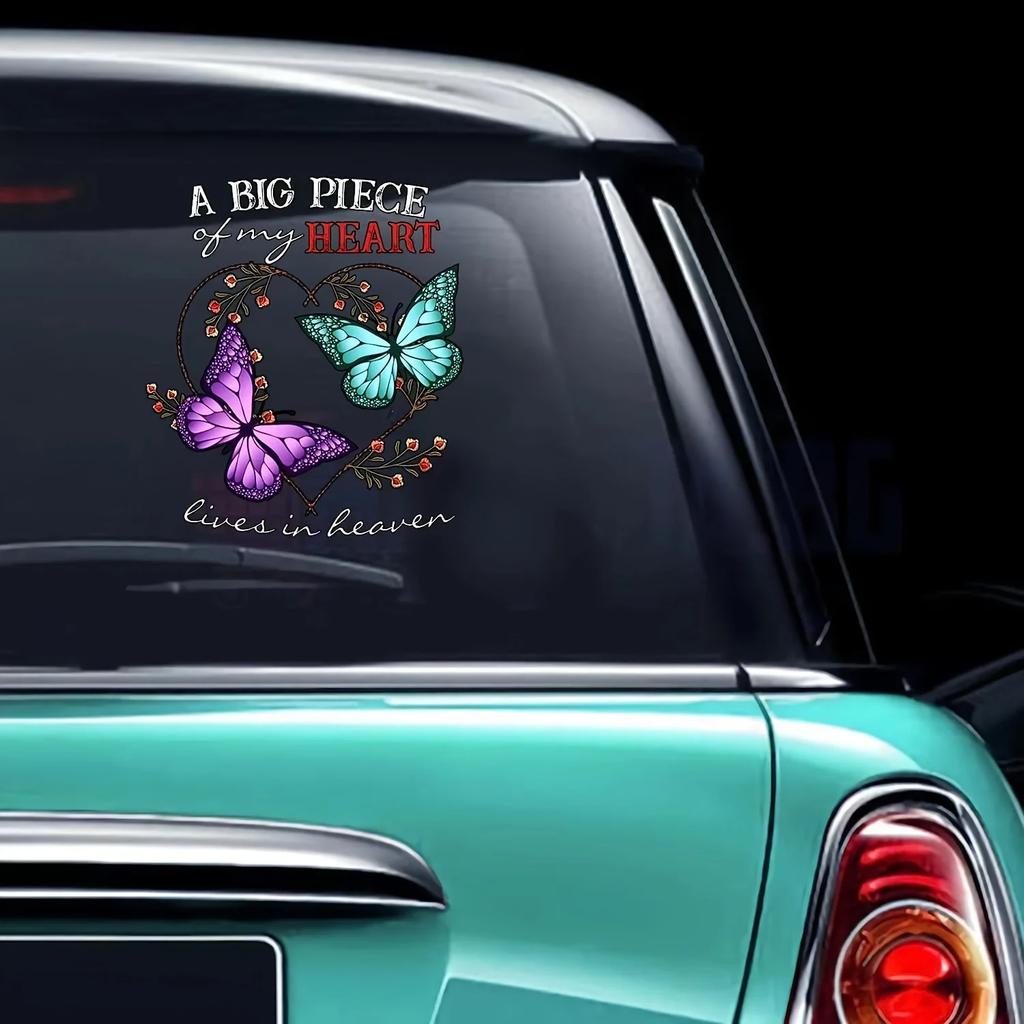 Ein großes Stück in meinem Herzen Schmetterling Autoaufkleber Auto Fenster Heckscheibe Auto Karosserie Styling Ornament Wasserabweisende Vinyl Aufkleber
