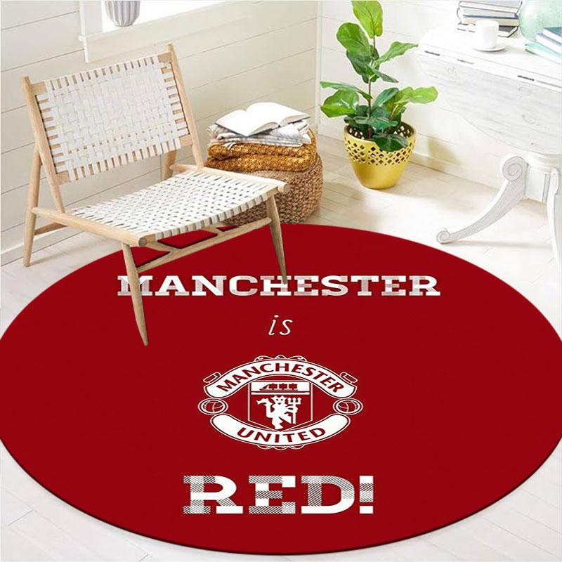 Manchester United F Round Area Rug,Carpet Rug for Living Room Bedroom Sofa Playroom Decor,Non-slip Floor Mat