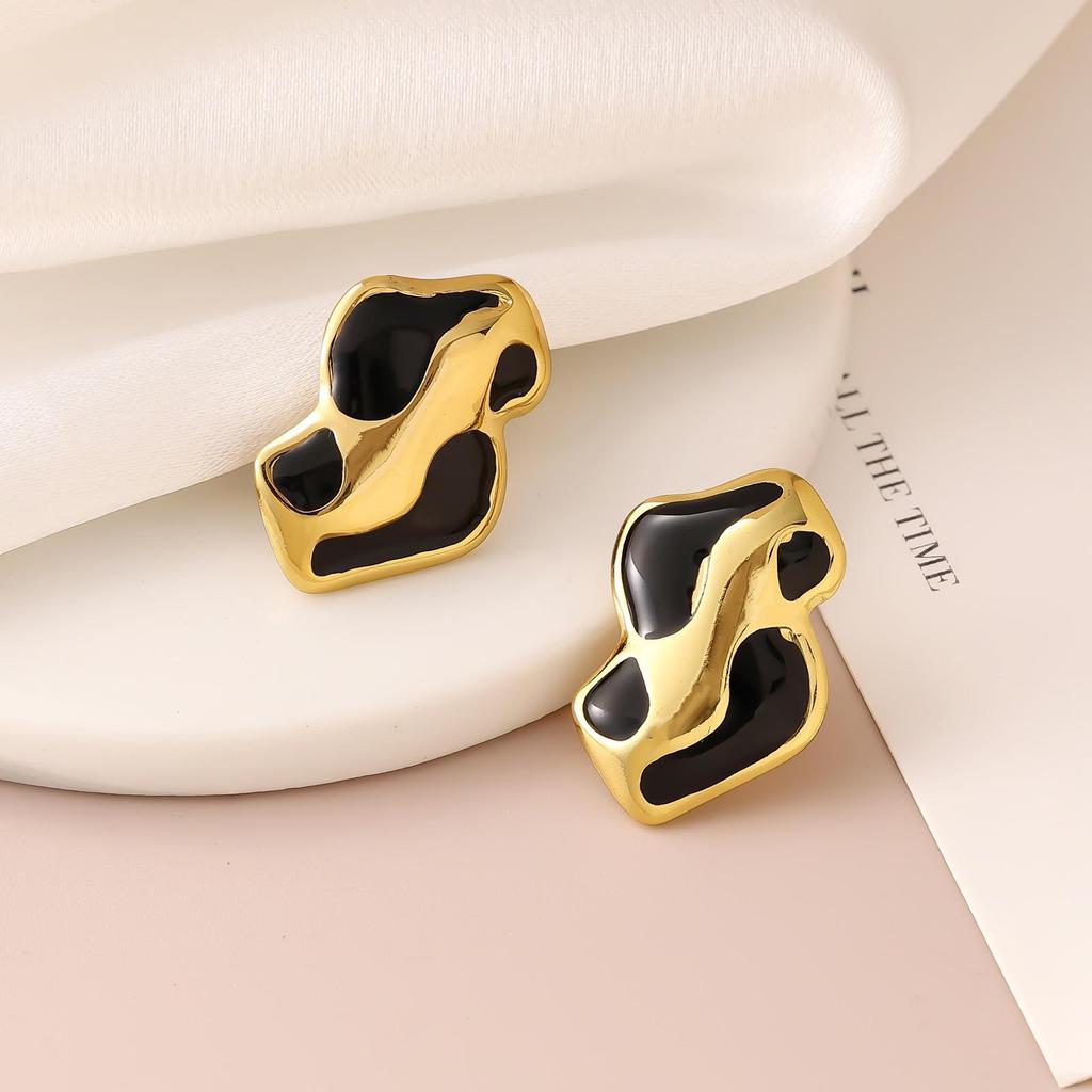 French Enamel Drip Oil Earrings: Stainless Steel, Irregular, Titanium Women's Luxury