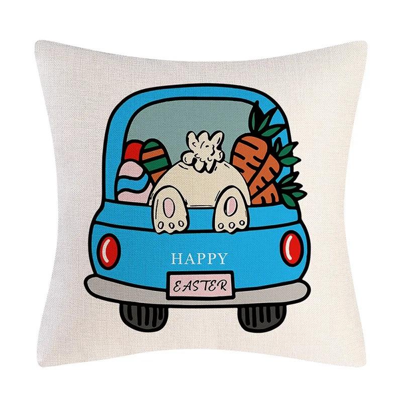 Kissenbezug mit Aufschrift „Frohe Ostern“, Hasen-Eier, bedruckt, Kaninchen-Kissenbezug, dekorativer Überwurf für Zuhause