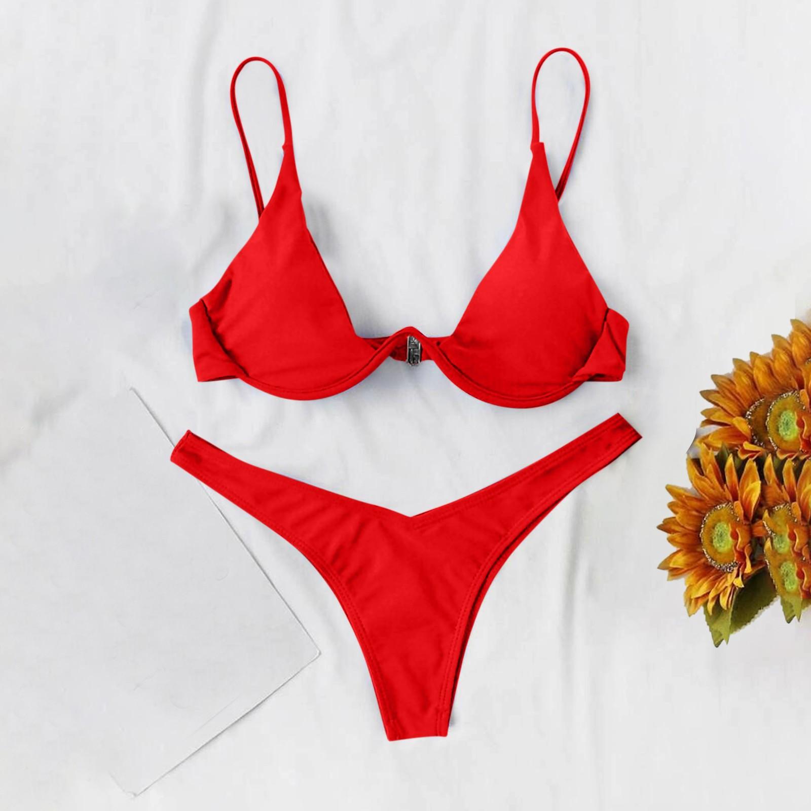 

Женский сексуальный раздельный однотонный купальник-бикини с бантом, комплект из 2 предметов S красный