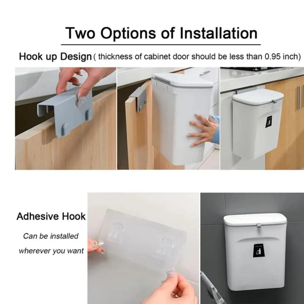 7/10L Wall Mounted Trash Can Household Galley Waste Bin Hanging Bathroom Trash Can with Lid Food Garbage Bin Kitchen Accessories