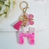 Gradient Pink Jewelry Letter Keyring Resin Letter Keychain with Fringe Butterfly DIY Bag Decoration Pendant Party Gift