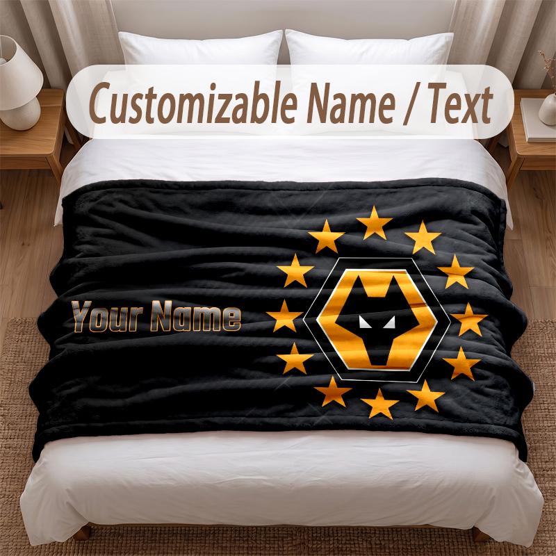 Wolverhampton Wanderers Printed Flannel Blanket Custom Name Text Soft Warm Throw For Bedroom Holiday Gift