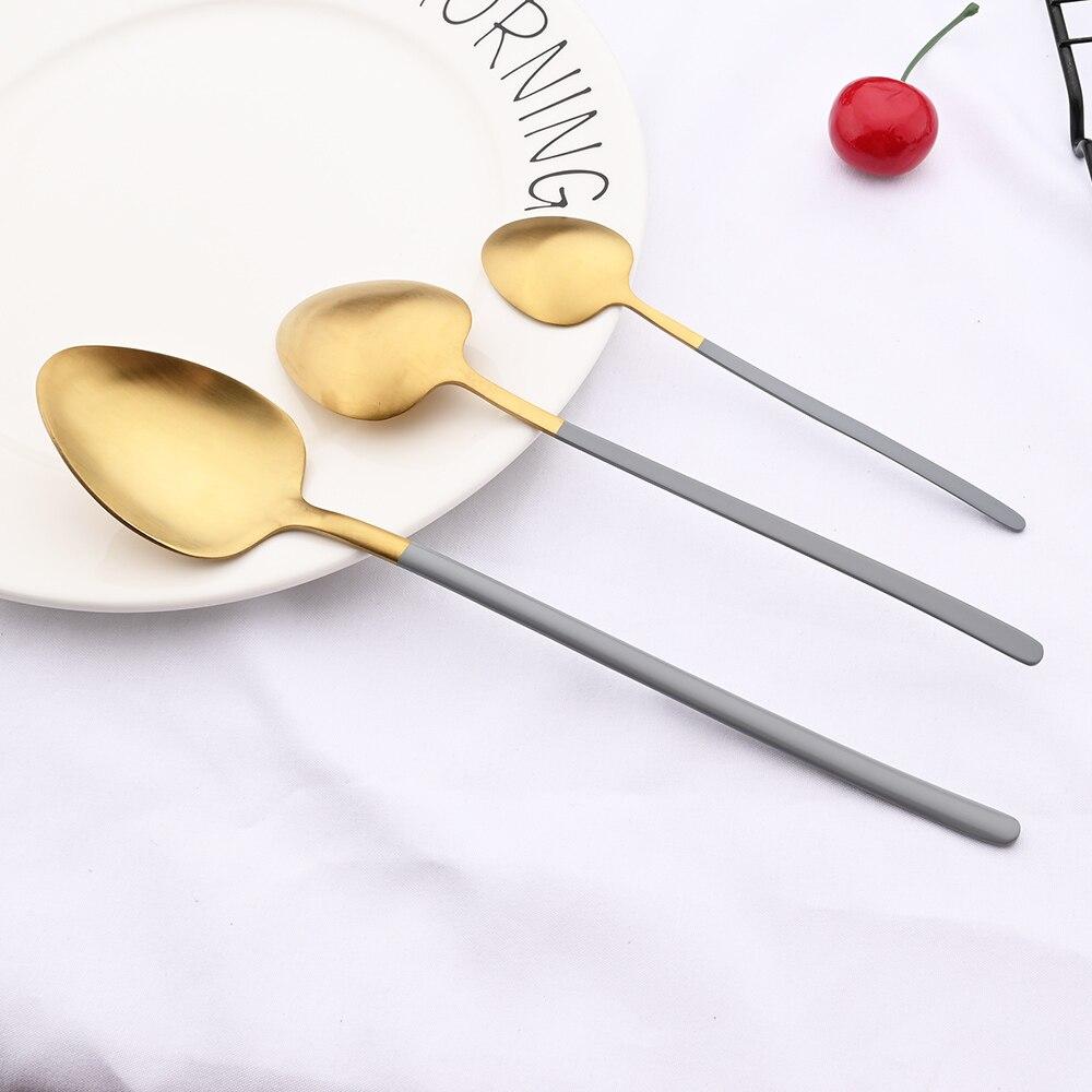 Sada 5 kusů nádobí Matné příbory Modré zlato Nůž Dezertní vidlička Lžíce Sada příborů z nerezové oceli 18/10