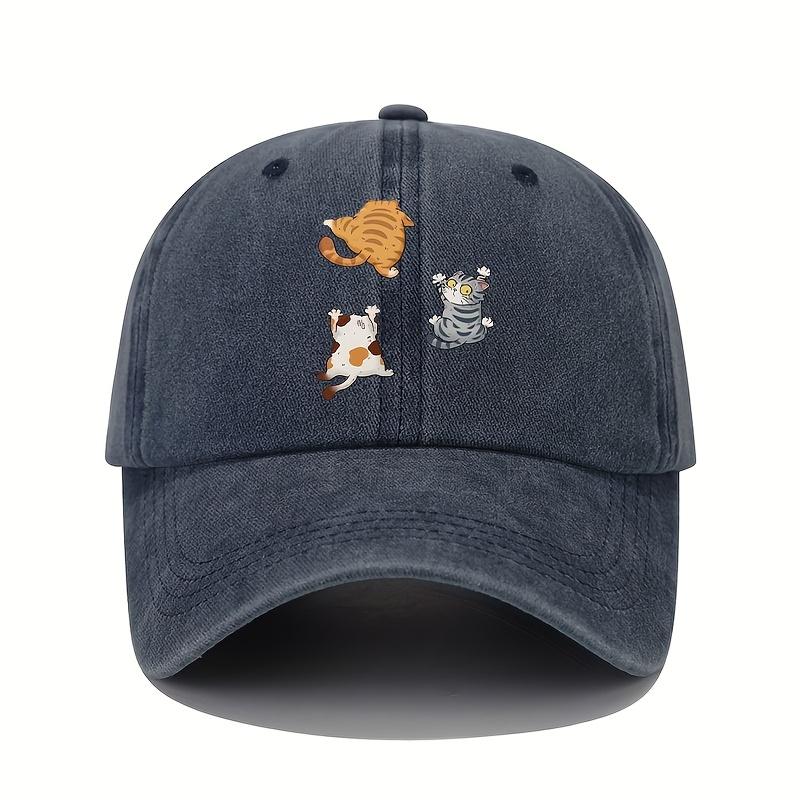 De Schattige Stijl Van De Baseballpet Met Drie Kattenprints Is Geschikt Voor Dagelijkse Vrijetijdsactiviteiten,Entertainment En Reisuitrusting Adjustable marineblauwe kleur