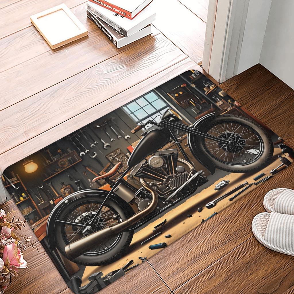 Retro Classic Motorcycle Motorcycle Lovers Gift Doormat Anti-Slip Entrance Kitchen Bathroom Door Floor Mat Toilet Carpet Rug